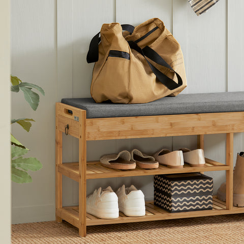 SoBuy Säilytyspenkki Tyynyllä bambupuuta Luonnollinen FSR47-N