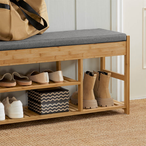 SoBuy Säilytyspenkki Tyynyllä bambupuuta Luonnollinen FSR47-N