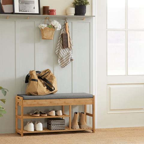 SoBuy Säilytyspenkki Tyynyllä bambupuuta Luonnollinen FSR47-N