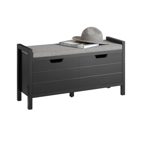 SoBuy FSR63-II-SCH Kengänsäilytyspenkki – Suljettu Säilytys, Pehmustettu Istuin, 150 kg Kantavuus – Moderni Musta, 91×30×50 cm