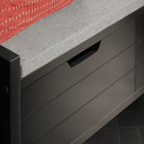 SoBuy FSR63-II-SCH Kengänsäilytyspenkki – Suljettu Säilytys, Pehmustettu Istuin, 150 kg Kantavuus – Moderni Musta, 91×30×50 cm