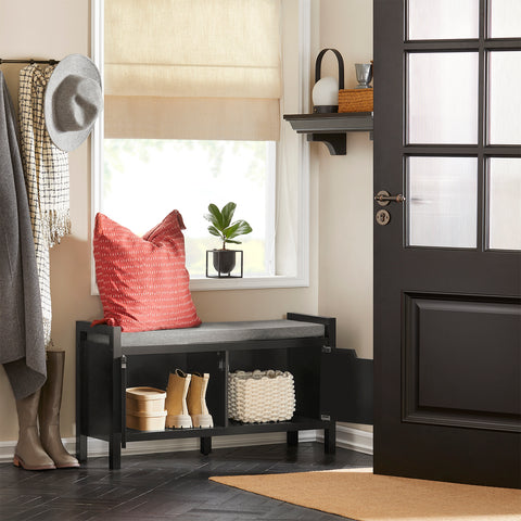 SoBuy FSR63-II-SCH Kengänsäilytyspenkki – Suljettu Säilytys, Pehmustettu Istuin, 150 kg Kantavuus – Moderni Musta, 91×30×50 cm