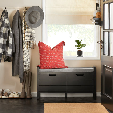 SoBuy FSR63-II-SCH Kengänsäilytyspenkki – Suljettu Säilytys, Pehmustettu Istuin, 150 kg Kantavuus – Moderni Musta, 91×30×50 cm