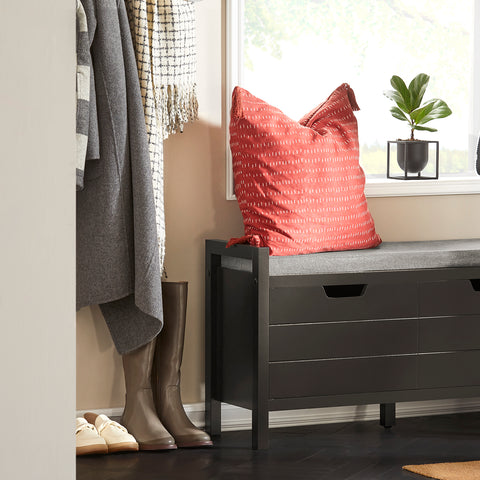 SoBuy FSR63-II-SCH Kengänsäilytyspenkki – Suljettu Säilytys, Pehmustettu Istuin, 150 kg Kantavuus – Moderni Musta, 91×30×50 cm