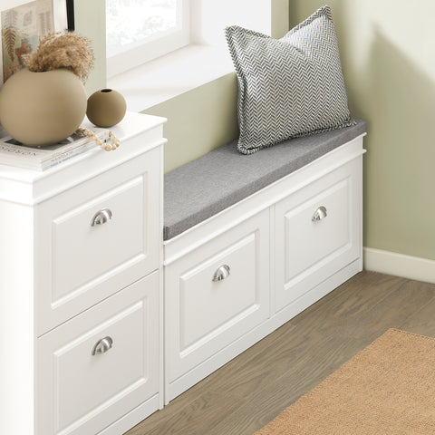 SoBuy FSR64-W Kengät Yksikkö Penkki - 2 Avattavaa Lokerikkoa Irrotettavalla Tyynyllä, Kengille Toinen Hylly Täyteen Pienelle Tilalle, L104xP24xH51cm, Valkoinen