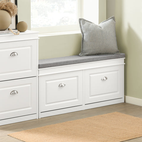 SoBuy FSR64-W Kengät Yksikkö Penkki - 2 Avattavaa Lokerikkoa Irrotettavalla Tyynyllä, Kengille Toinen Hylly Täyteen Pienelle Tilalle, L104xP24xH51cm, Valkoinen