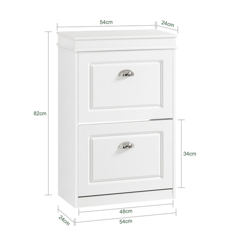 SoBuy FSR78-W Kenkäteline kahdella lasketettavalla ovella, kenkäkaappi eteiseen, mahtuu 8 paria kenkiä, 54x24x83 cm, Valkoinen