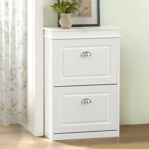 SoBuy FSR78-W Kenkäteline kahdella lasketettavalla ovella, kenkäkaappi eteiseen, mahtuu 8 paria kenkiä, 54x24x83 cm, Valkoinen