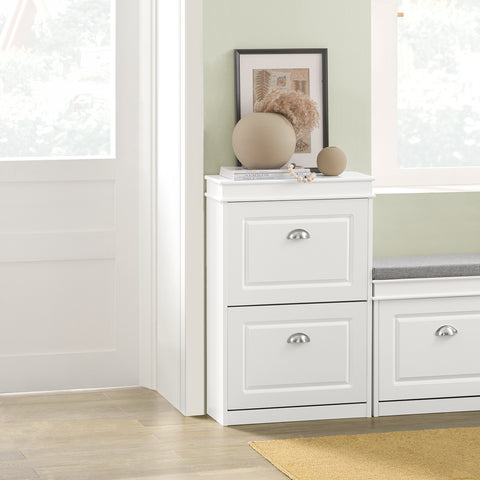 SoBuy FSR78-W Kenkäteline kahdella lasketettavalla ovella, kenkäkaappi eteiseen, mahtuu 8 paria kenkiä, 54x24x83 cm, Valkoinen