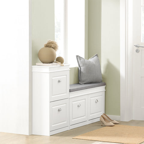 SoBuy FSR78-W Kenkäteline kahdella lasketettavalla ovella, kenkäkaappi eteiseen, mahtuu 8 paria kenkiä, 54x24x83 cm, Valkoinen