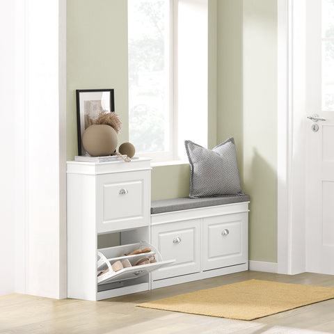 SoBuy FSR78-W Kenkäteline kahdella lasketettavalla ovella, kenkäkaappi eteiseen, mahtuu 8 paria kenkiä, 54x24x83 cm, Valkoinen