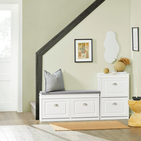 SoBuy FSR78-W Kenkäteline kahdella lasketettavalla ovella, kenkäkaappi eteiseen, mahtuu 8 paria kenkiä, 54x24x83 cm, Valkoinen