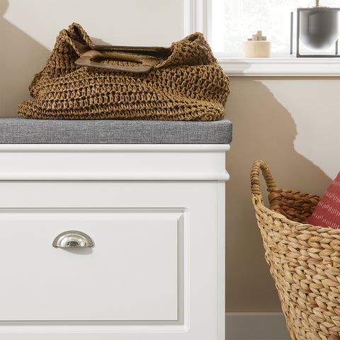 SoBuy FSR82-K-W Kenkäteline Penkki, Istuinpehmusteella ja Piilotetulla Säilytystilalla, Valkoinen – 60x24x51 cm