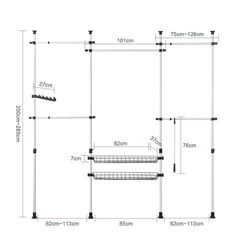 SoBuy Vaatekaappikokonaisuus Metalli ja polypropeenimuovia Valkoinen KLS04