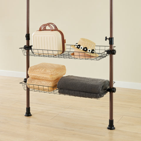 SoBuy KLS04-II-BR Vahva teleskooppinen vaateteline – Säädettävä avoin vaatekaappi tangoilla ja hyllyillä, naulakko makuuhuoneeseen/vaatehuoneeseen, Ruskea