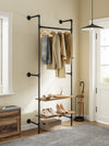 SoBuy KLS20-SCH Seinäkiinnitteinen vaateripustin – 2 MDF-hyllyä, teollinen musta, 91,5 × 48 × 220 cm