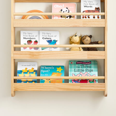 SoBuy KMB08-K-N Lasten Kirjahylly – 4-tasoinen Säilytyshylly Kirjoille ja Leluille, Luonnonväri, 60×12×80 cm