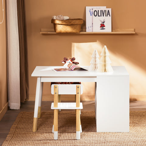 SoBuy 2-osainen Lasten pöytä ja tuolisarja kirjoituspöytä säilytystilalla KMB113-W