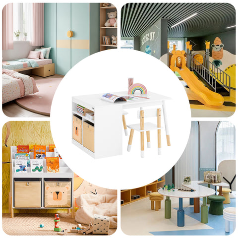 SoBuy 2-osainen Lasten pöytä ja tuolisarja kirjoituspöytä säilytystilalla KMB113-W