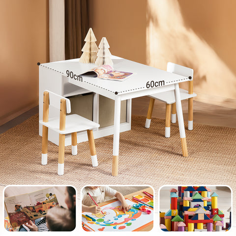 SoBuy 2-osainen Lasten pöytä ja tuolisarja kirjoituspöytä säilytystilalla KMB113-W