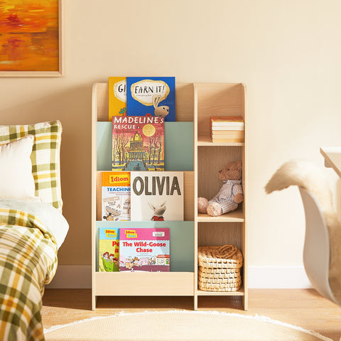 SoBuy Lasten Kirjahylly Lehtiteline Säilytys Kulmahylly KMB114-GR