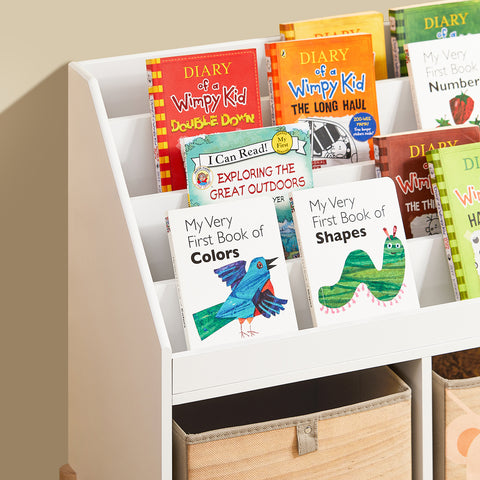 SoBuy Lasten Kirjahylly Lehtiteline Säilytys Valkoinen Kulmahylly KMB115-W