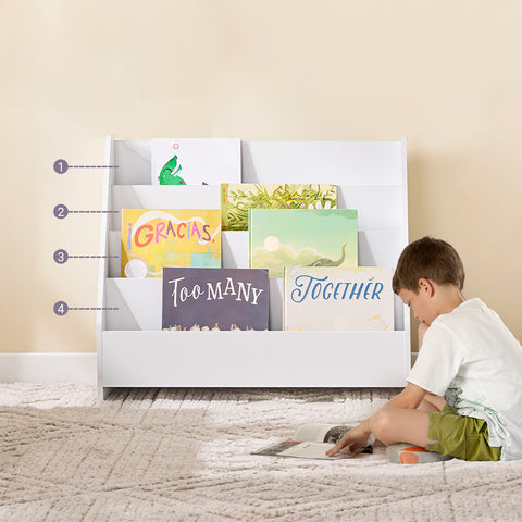 SoBuy Lasten kirjahylly - 4-hyllyä | Kirjoille ja Leluille | Valkoinen 70x30x60cm KMB32-K-W