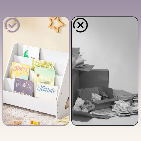 SoBuy Lasten kirjahylly - 4-hyllyä | Kirjoille ja Leluille | Valkoinen 70x30x60cm KMB32-K-W