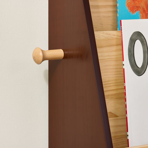SoBuy KMB32-N Lasten kirjahylly Lelujen säilytys Lasten kirjahylly 4 tasoa ja 2 koukkua Kirjahylly Säilytyskaluste Lastenhuoneeseen, Toimistoon, Olohuoneeseen, Luonnollinen 91x30x89 cm