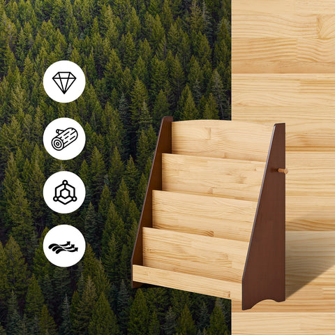 SoBuy KMB32-N Lasten kirjahylly Lelujen säilytys Lasten kirjahylly 4 tasoa ja 2 koukkua Kirjahylly Säilytyskaluste Lastenhuoneeseen, Toimistoon, Olohuoneeseen, Luonnollinen 91x30x89 cm