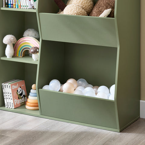 Ennakkomyynti SoBuy KMB55-K-GR Lasten kirjahylly Lelujen säilytyshylly 5 lokerolla Säilytyskaluste Leluhylly Kirjahylly Lehtiteline Vihreä 80x34x104 cm