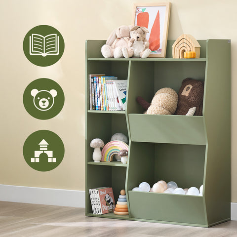 Ennakkomyynti SoBuy KMB55-K-GR Lasten kirjahylly Lelujen säilytyshylly 5 lokerolla Säilytyskaluste Leluhylly Kirjahylly Lehtiteline Vihreä 80x34x104 cm