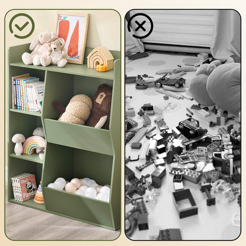 Ennakkomyynti SoBuy KMB55-K-GR Lasten kirjahylly Lelujen säilytyshylly 5 lokerolla Säilytyskaluste Leluhylly Kirjahylly Lehtiteline Vihreä 80x34x104 cm