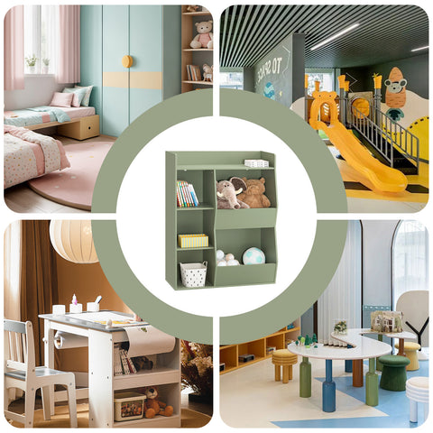 Ennakkomyynti SoBuy KMB55-K-GR Lasten kirjahylly Lelujen säilytyshylly 5 lokerolla Säilytyskaluste Leluhylly Kirjahylly Lehtiteline Vihreä 80x34x104 cm