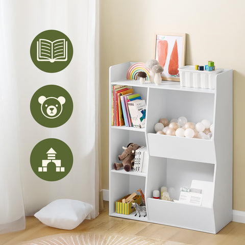SoBuy KMB55-K-W Lasten Kirjahylly Lelujen Säilytys 5 Lokeroa Säilytyshylly Kirjahylly Lehtiteline Valkoinen 80x34x104cm  [Tuotetiedot]: Paino: noin 16,9 kg. Kant
