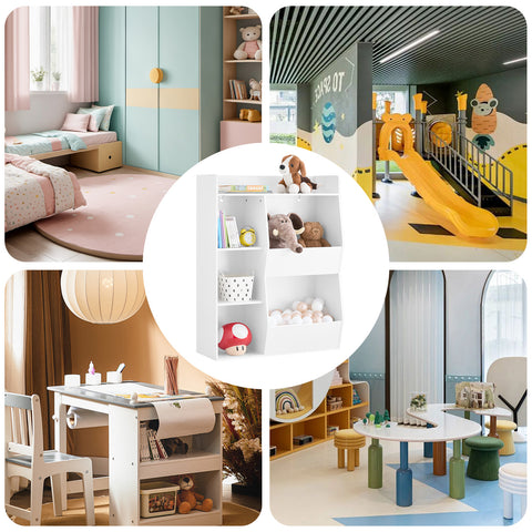 SoBuy KMB55-K-W Lasten Kirjahylly Lelujen Säilytys 5 Lokeroa Säilytyshylly Kirjahylly Lehtiteline Valkoinen 80x34x104cm  [Tuotetiedot]: Paino: noin 16,9 kg. Kant