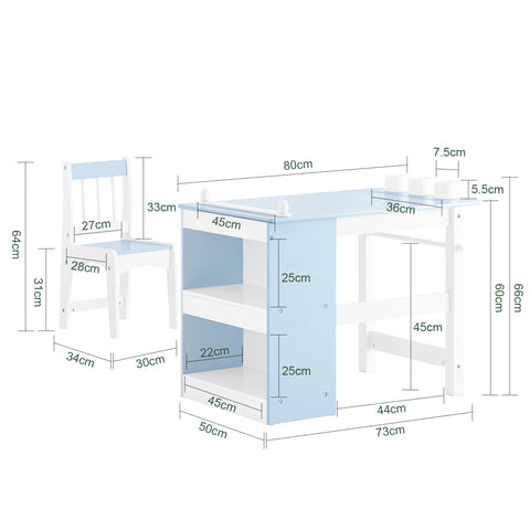 SoBuy lasten pöytä- ja tuolisetti – 2 osaa, mukana DIY-tarrat ja 3 kynäpurkkia, sinivalkoinen KMB60-B