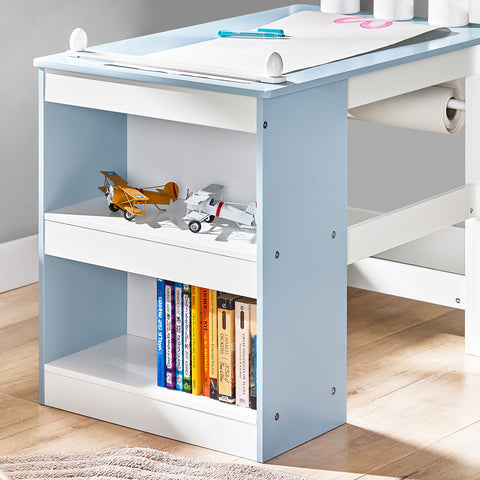 SoBuy lasten pöytä- ja tuolisetti – 2 osaa, mukana DIY-tarrat ja 3 kynäpurkkia, sinivalkoinen KMB60-B