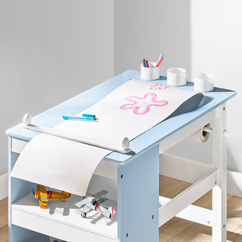 SoBuy lasten pöytä- ja tuolisetti – 2 osaa, mukana DIY-tarrat ja 3 kynäpurkkia, sinivalkoinen KMB60-B