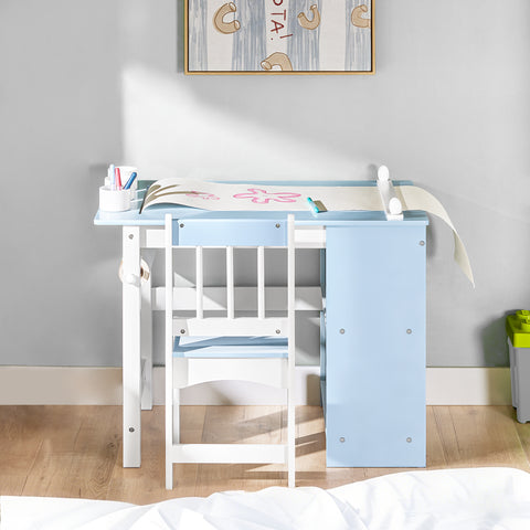 SoBuy lasten pöytä- ja tuolisetti – 2 osaa, mukana DIY-tarrat ja 3 kynäpurkkia, sinivalkoinen KMB60-B