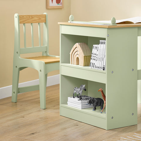 SoBuy KMB60-GR Lastenpöytä ja -tuoli 2-osainen setti – Pöytä ja tuoli lapsille, työpöytä kahdella hyllyllä, paperirullatelineellä ja kynätelineellä, vihreä 80x50x66