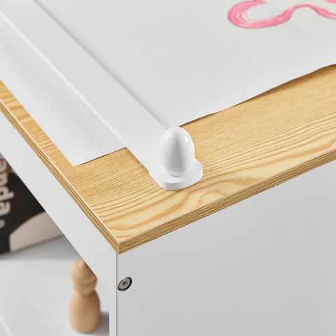 SoBuy KMB60-WN Lasten pöytä ja tuoli, 2-osainen setti – pöytä ja tuoli lapsille, kirjoituspöytä kahdella hyllyllä, paperipidikkeellä ja kynäsäilytyksellä, valkoinen–luonnollinen, 80x50x66