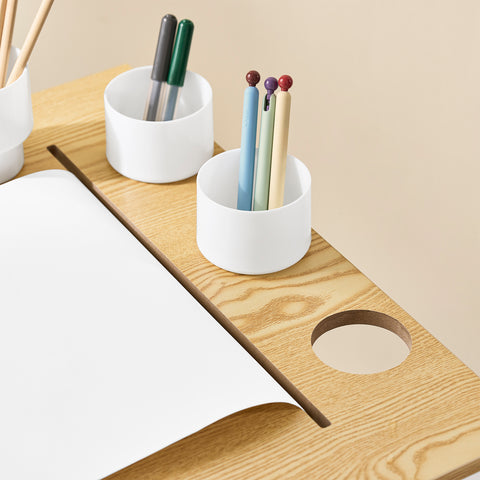 SoBuy KMB60-WN Lasten pöytä ja tuoli, 2-osainen setti – pöytä ja tuoli lapsille, kirjoituspöytä kahdella hyllyllä, paperipidikkeellä ja kynäsäilytyksellä, valkoinen–luonnollinen, 80x50x66