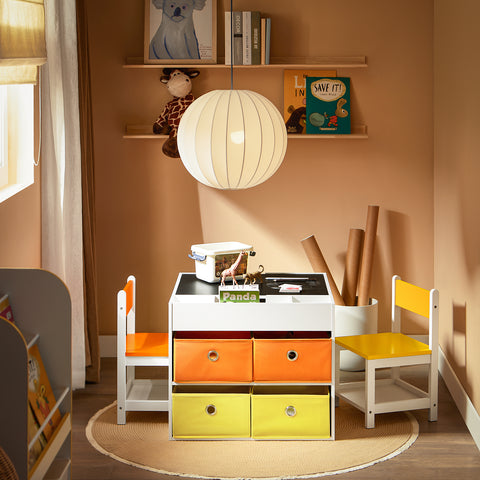 SoBuy 2-osainen Lasten pöytä ja tuolisarja kirjoituspöytä säilytystilalla KMB75-K-W