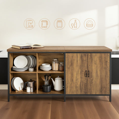 Ennakkomyynti SoBuy KNL01-F 170 cm Keittiösaareke – Monikäyttöinen Säilytyskaluste & Työtaso, Vintage-ruskea