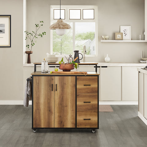 SoBuy KNL02-PF Keittiön Säilytyskaappi – Laaja Säilytystila, 2 Ovea, 3 Laatikkoa, Pyyheteline ja Lisähylly, 113×69×106 cm