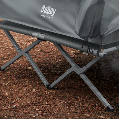 SoBuy Teltta 2 Hengelle - Ja Kenttäsänky, 2-in-1 Retkiteltta | 193x145x185cm Harmaa OGS32-II-L-HG