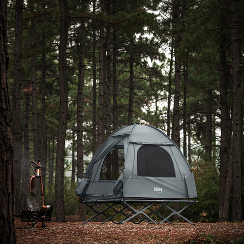 SoBuy Teltta 2 Hengelle - Ja Kenttäsänky, 2-in-1 Retkiteltta | 193x145x185cm Harmaa OGS32-II-L-HG