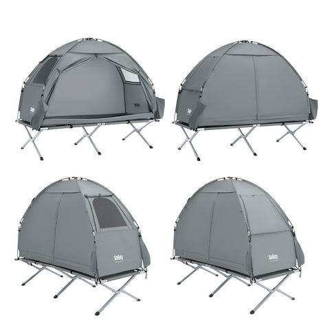 SoBuy Teltta 1 Hengelle – Säilytystaskuilla ja Lamppukoukulla, 2-in-1 Kevyt retkiteltta | 193x86x160cm Harmaa OGS32-II-HG