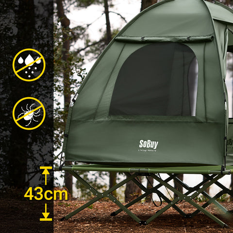 SoBuy Teltta 2 Hengelle - Ja Kenttäsänky, 2-in-1 Retkiteltta | 193x145x185cm Vihreä OGS32-II-L-GR